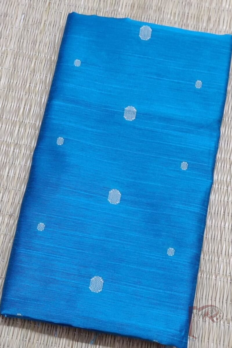 Deep Blue Raw Silk Blouse with Cream Machine Weave - Image 2