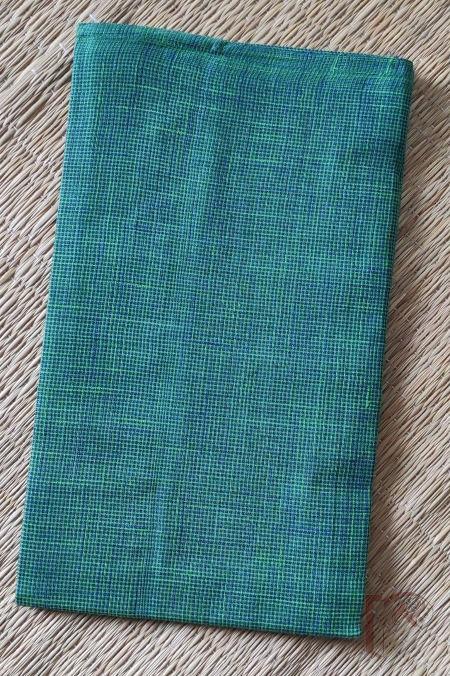 Teal Blue and Light Green Double Thread Mangalgiri Cotton Blouse Piece - Image 2