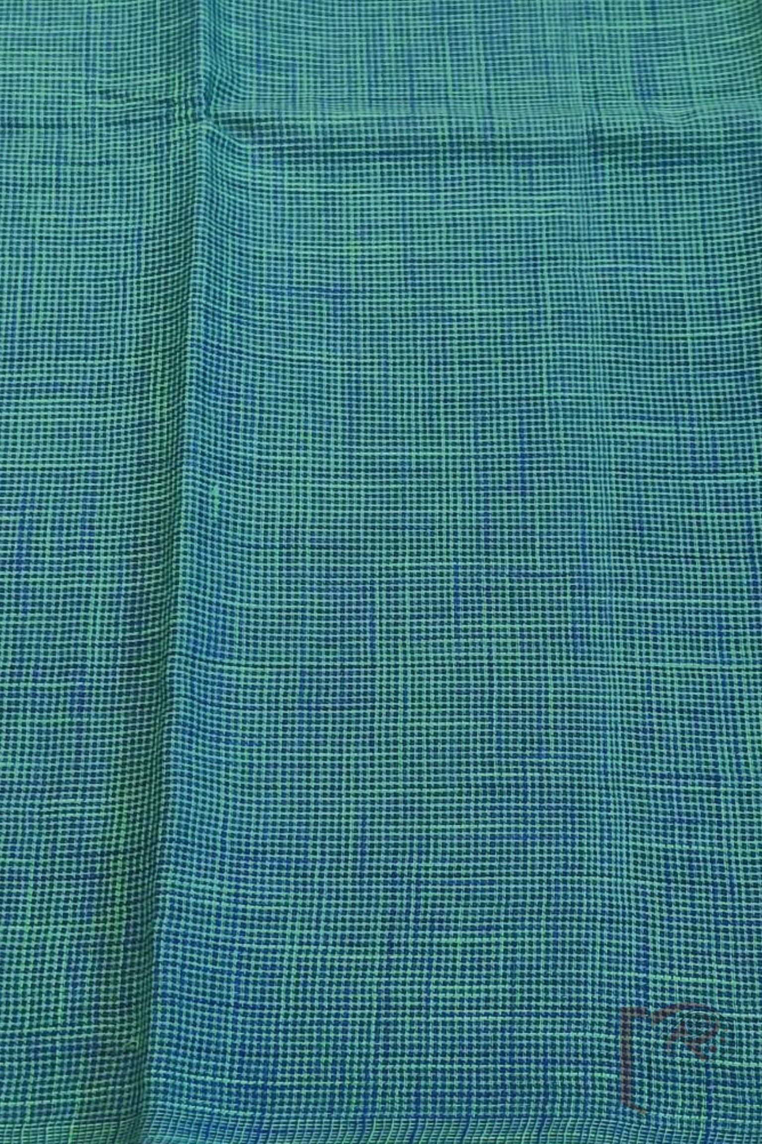 Teal Blue and Light Green Double Thread Mangalgiri Cotton Blouse Piece - Image 3