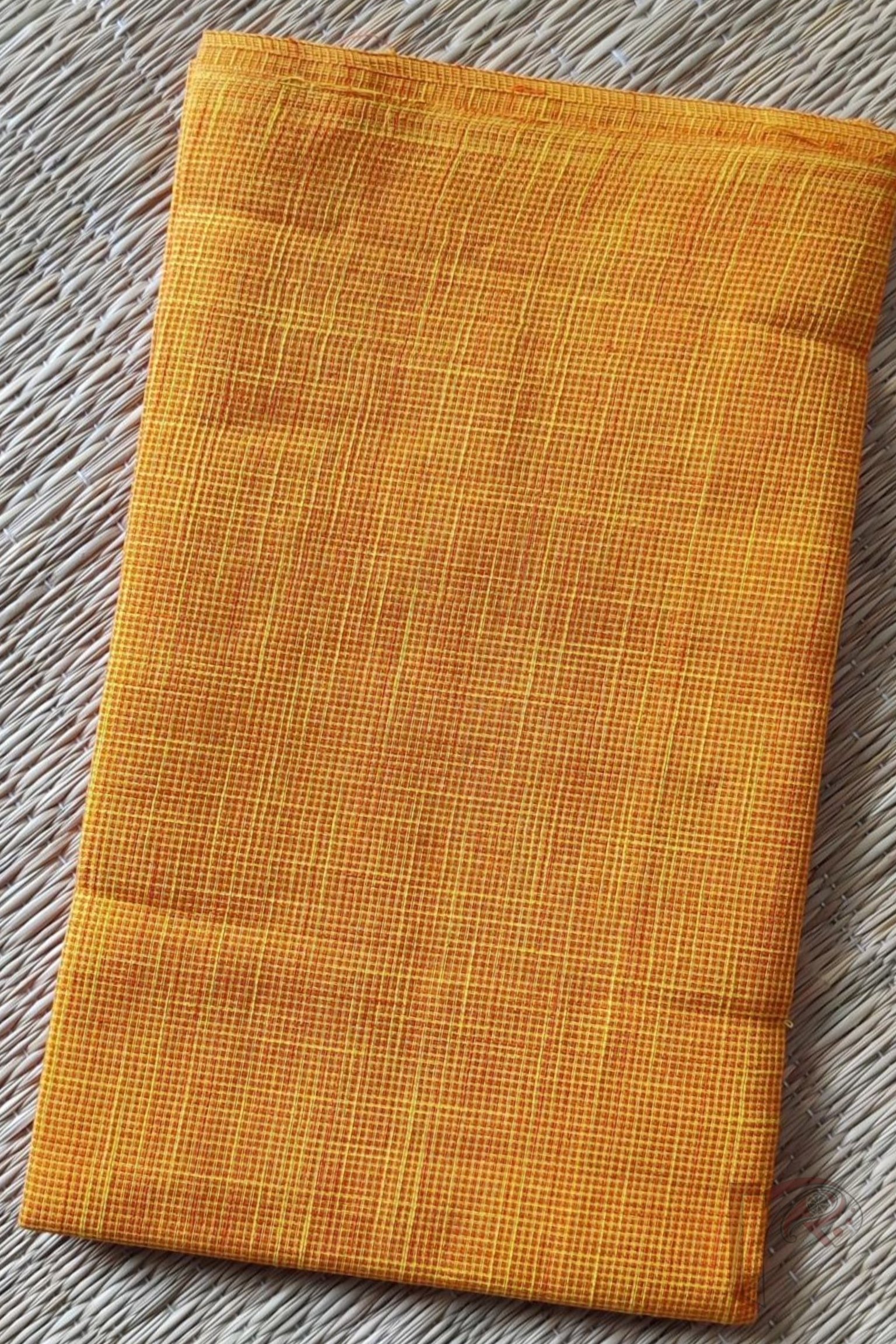Bright Orange and Yellow Double Thread Plain Mangalgiri Cotton Blouse Fabric - Image 2
