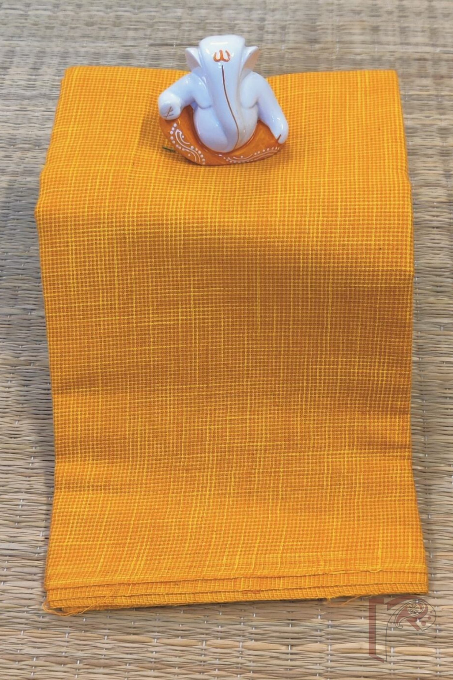 Bright Orange and Yellow Double Thread Plain Mangalgiri Cotton Blouse Fabric