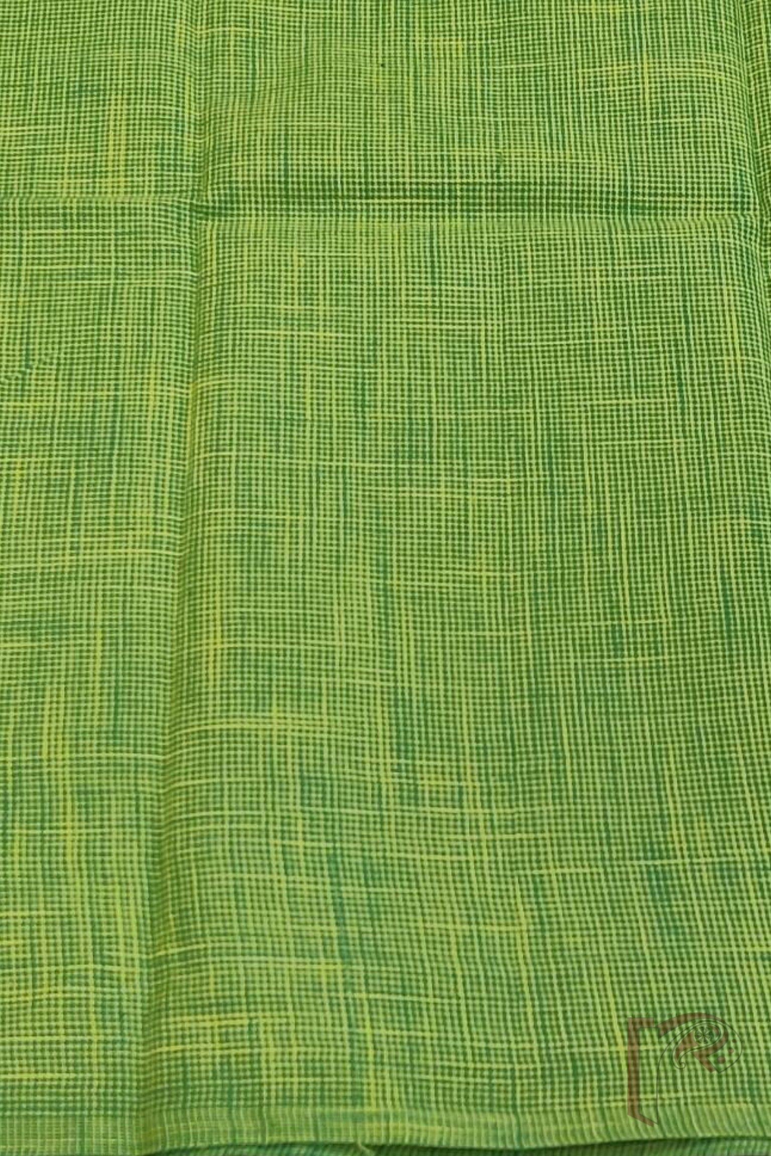 Light Green Mangalgiri Cotton Blouse with Yellow and Parrot Green Check Double Thread Weave - Image 3