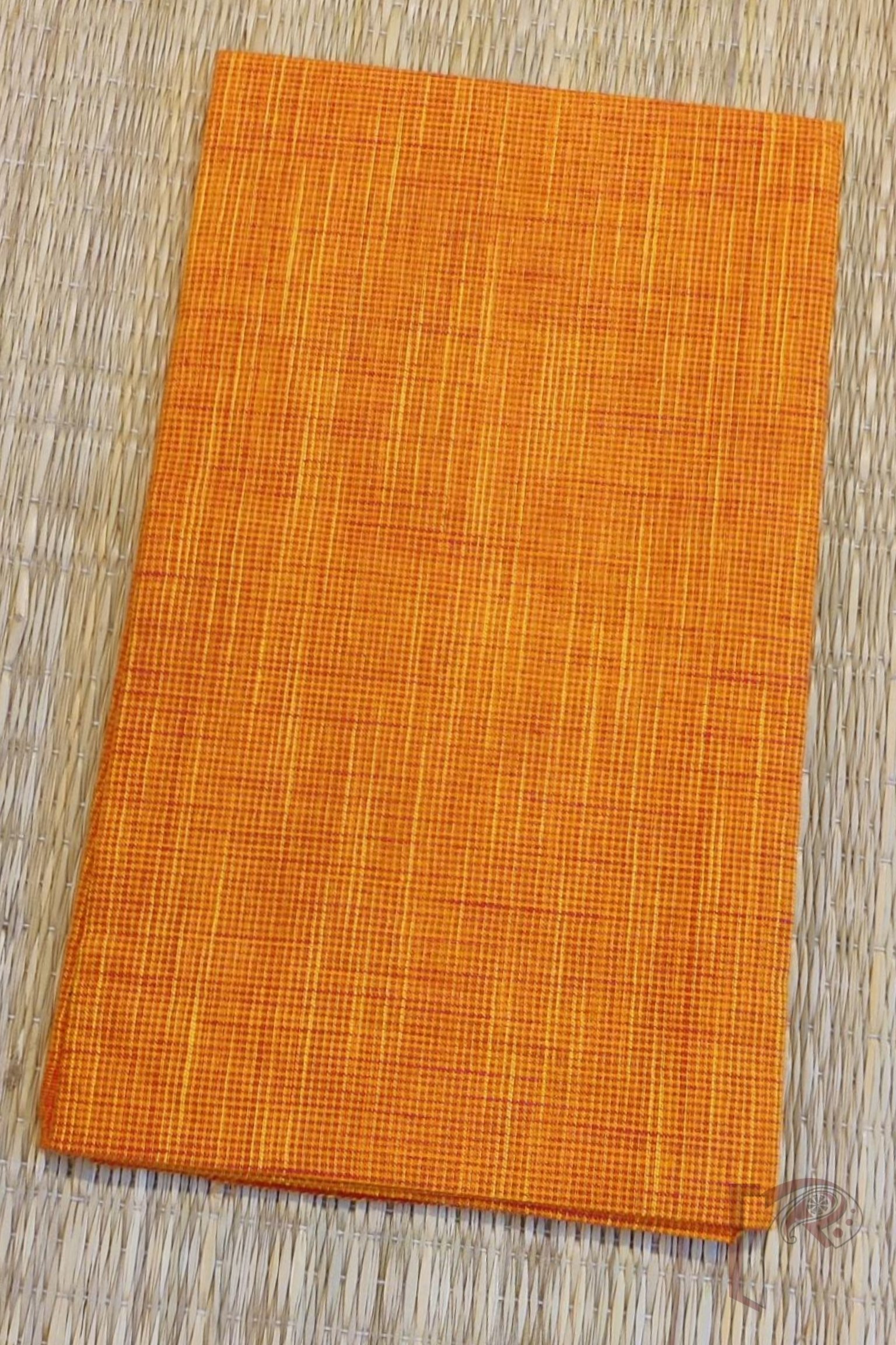 Bright Orange Mangalgiri Cotton Blouse with Self-Check Double Thread Weave - Image 2