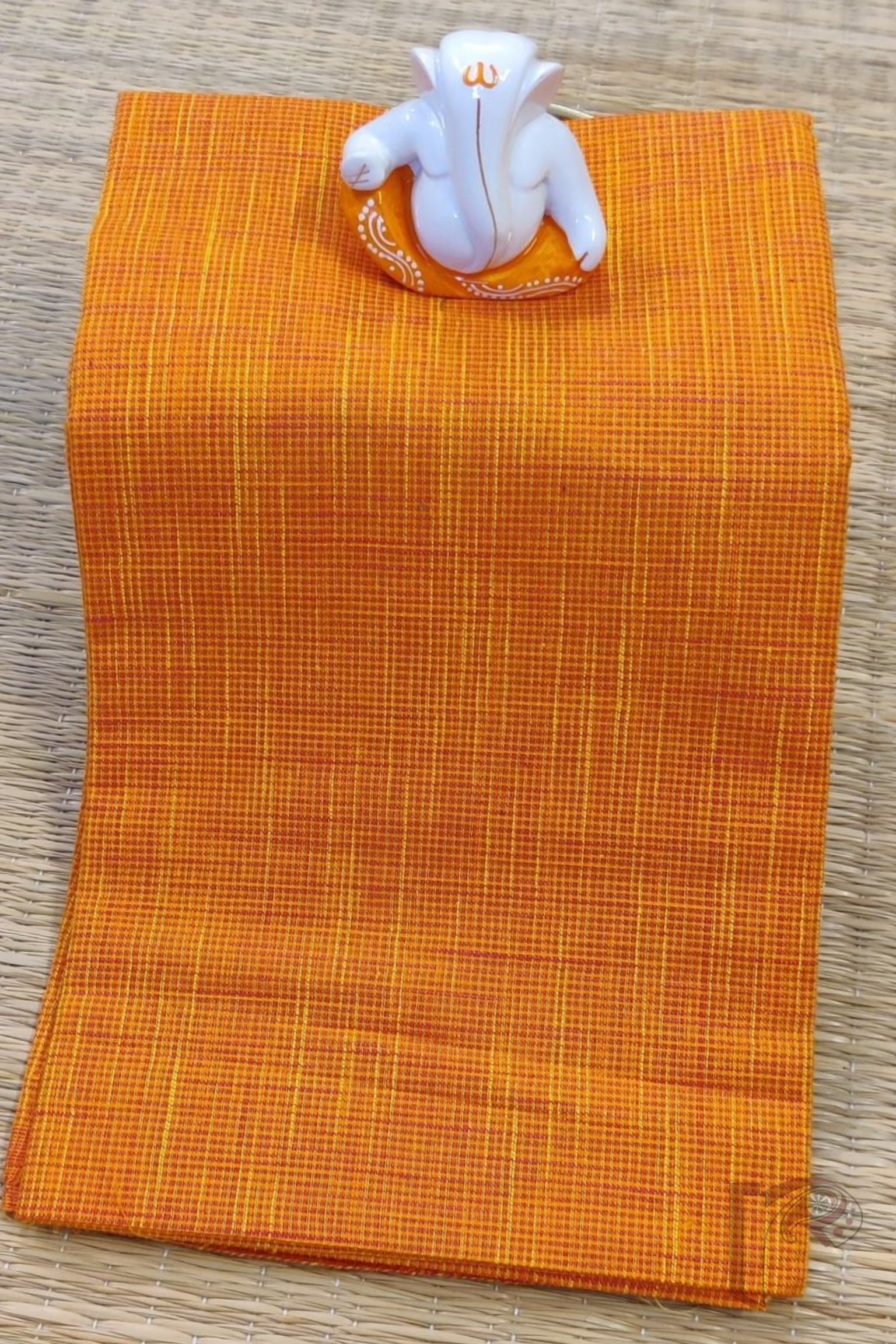 Bright Orange Mangalgiri Cotton Blouse with Self-Check Double Thread Weave