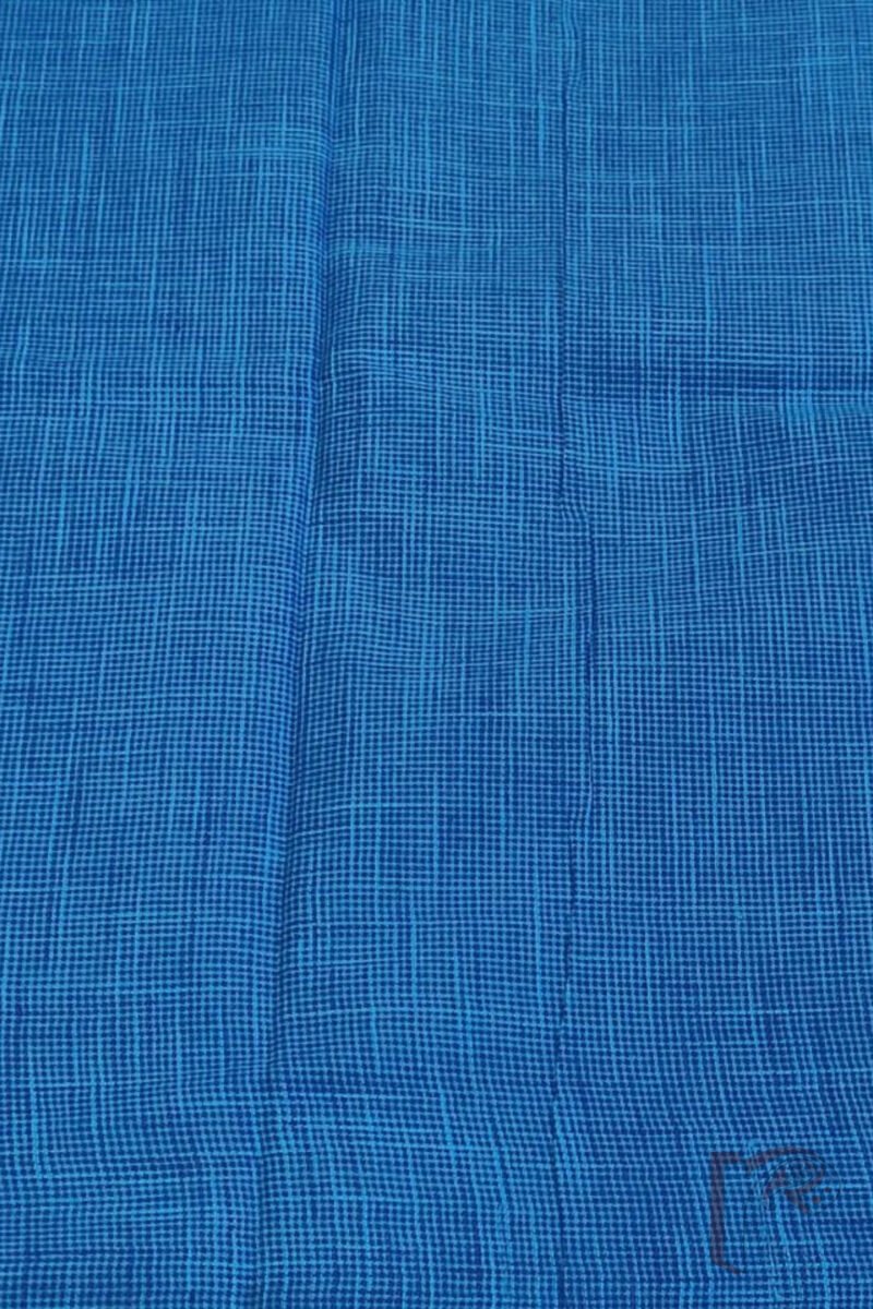 Bright Blue Mangalgiri Cotton Blouse with Self-Weave Check Pattern - Image 3