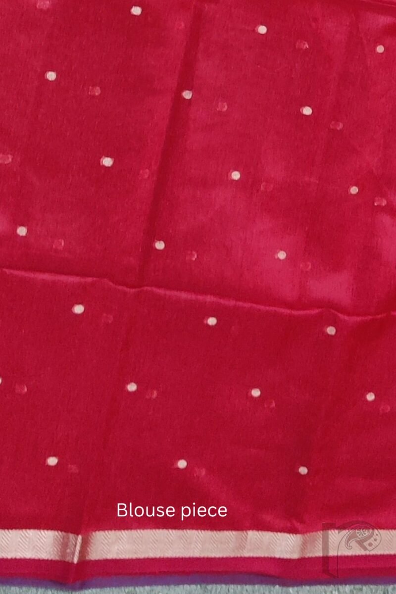 Woven Whispers – Dual Tone Blue and Red Cotton Silk Saree with Zari Buttis and Red Pallu - Image 9