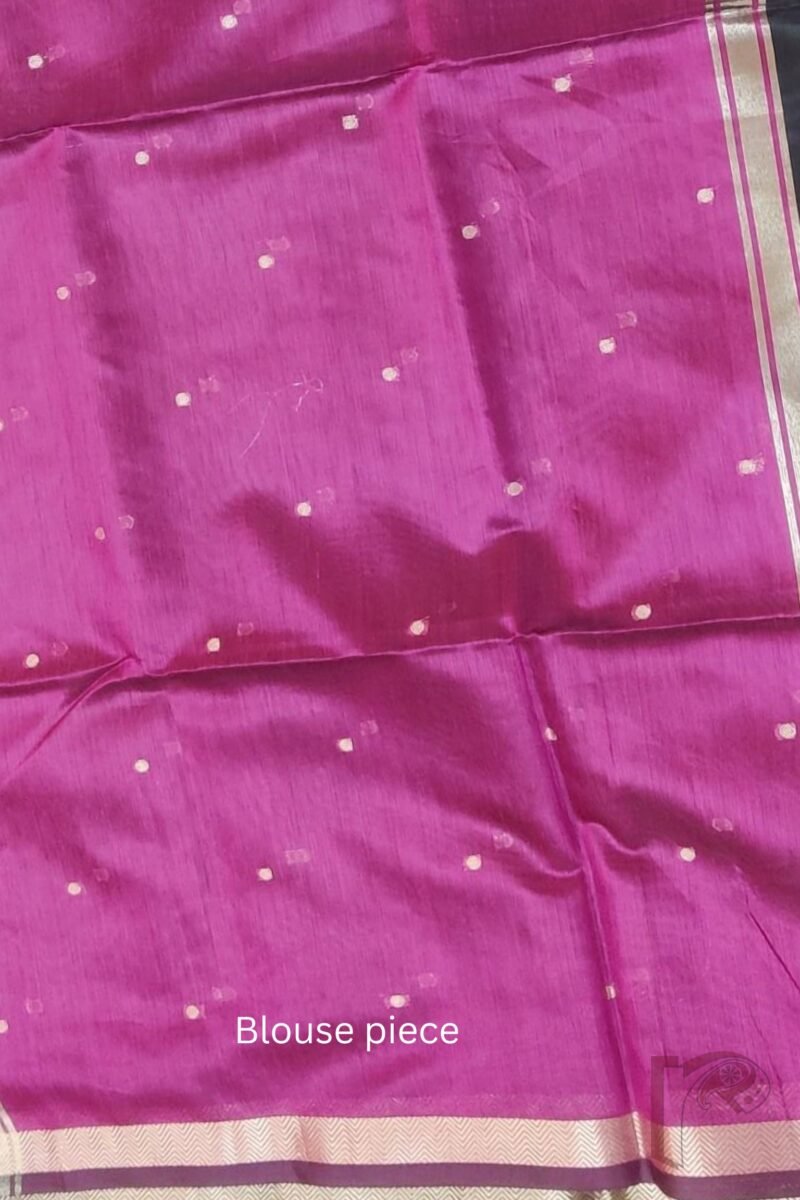 Woven Whispers – Black Cotton Silk Saree with Zari Buttis and Pink Pallu with Purple Blouse - Image 9