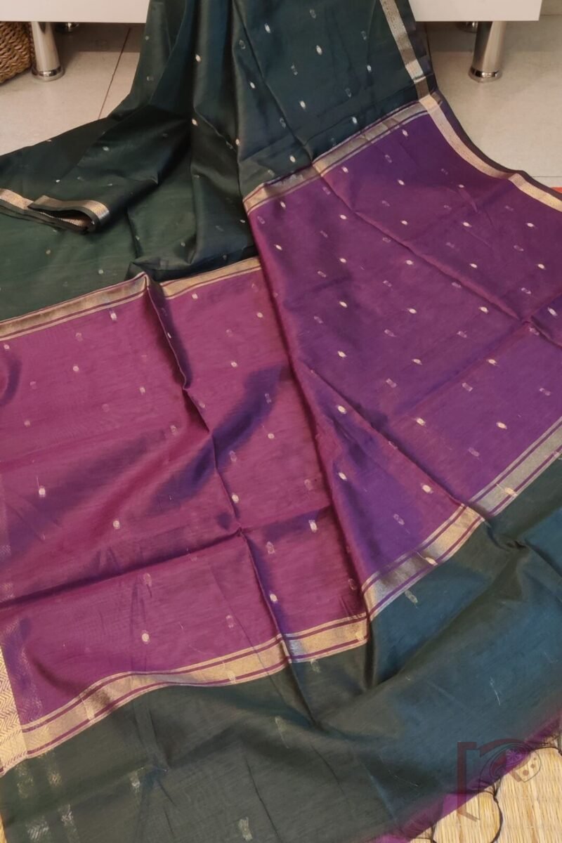 Woven Whispers – Black and Purple Cotton Silk Saree with Zari Buttis and Contrast Purple Pallu - Image 2