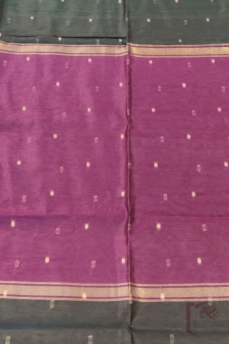 Woven Whispers – Black and Purple Cotton Silk Saree with Zari Buttis and Contrast Purple Pallu - Image 4