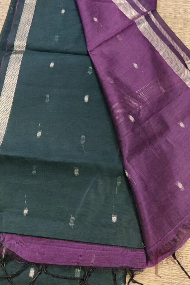 Woven Whispers – Black and Purple Cotton Silk Saree with Zari Buttis and Contrast Purple Pallu - Image 5