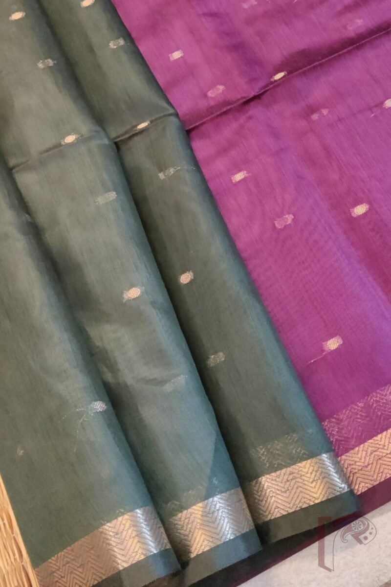 Woven Whispers – Black and Purple Cotton Silk Saree with Zari Buttis and Contrast Purple Pallu - Image 6