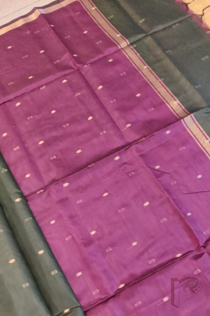 Woven Whispers – Black and Purple Cotton Silk Saree with Zari Buttis and Contrast Purple Pallu - Image 7