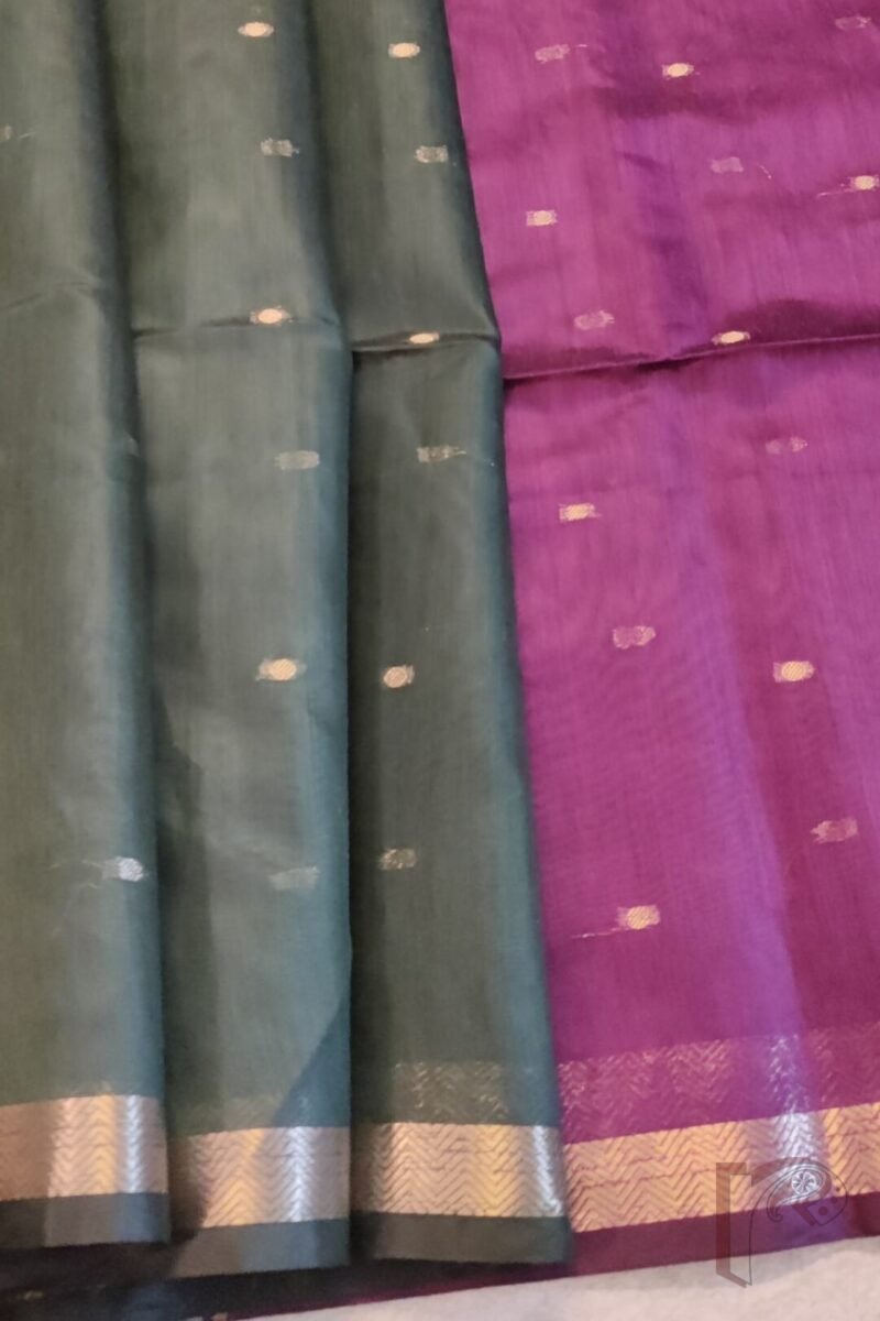 Woven Whispers – Black and Purple Cotton Silk Saree with Zari Buttis and Contrast Purple Pallu - Image 8