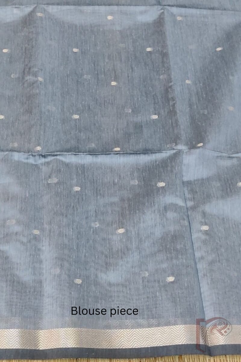 Woven Whispers – Black and Grey Cotton Silk Saree with Zari Buttis and Bottle Grey Pallu - Image 9