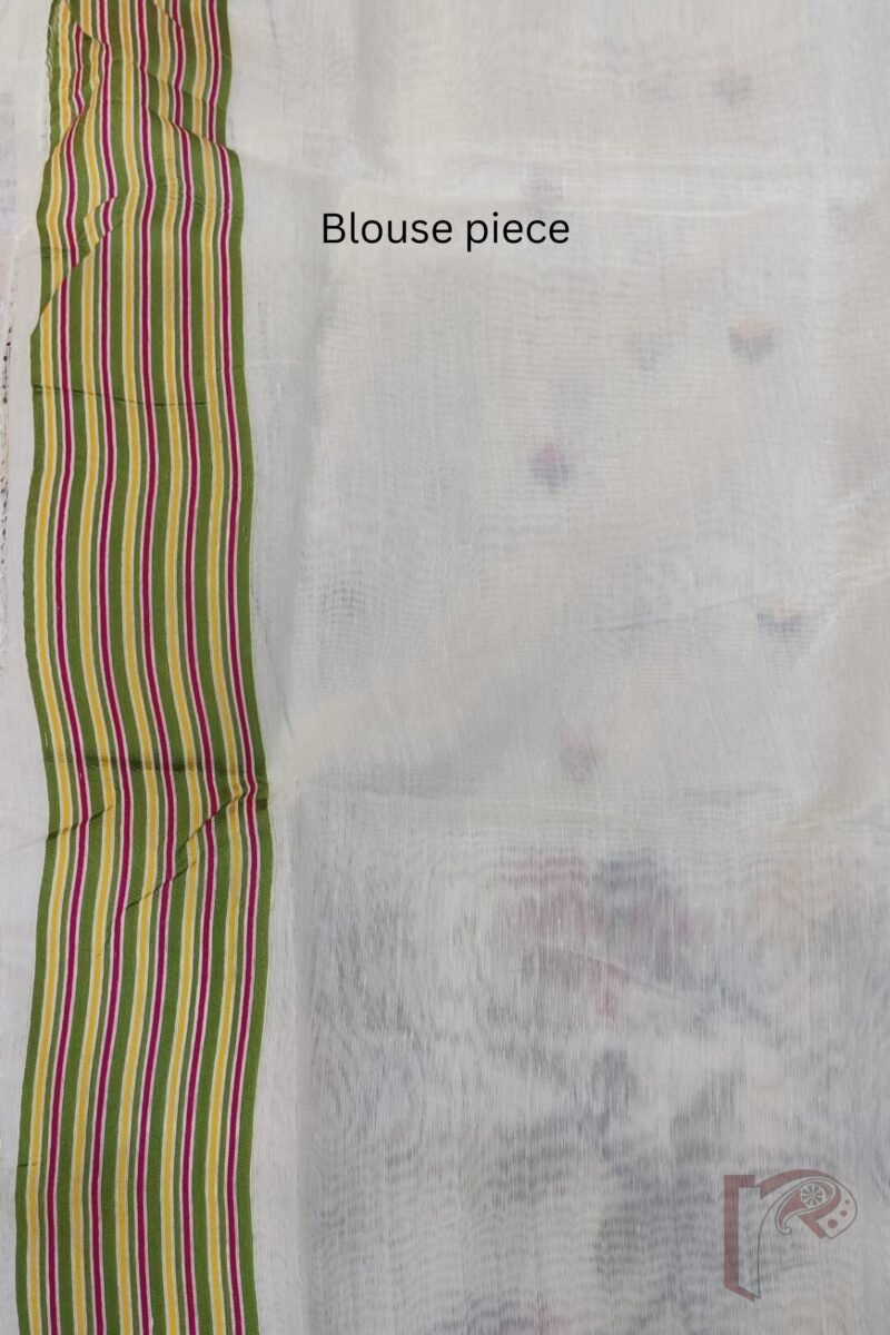 Jamdani Joy - White Cotton Silk Jamdani Saree with Multicolour Floral Pallu and Spade Leaf Motifs - Image 9