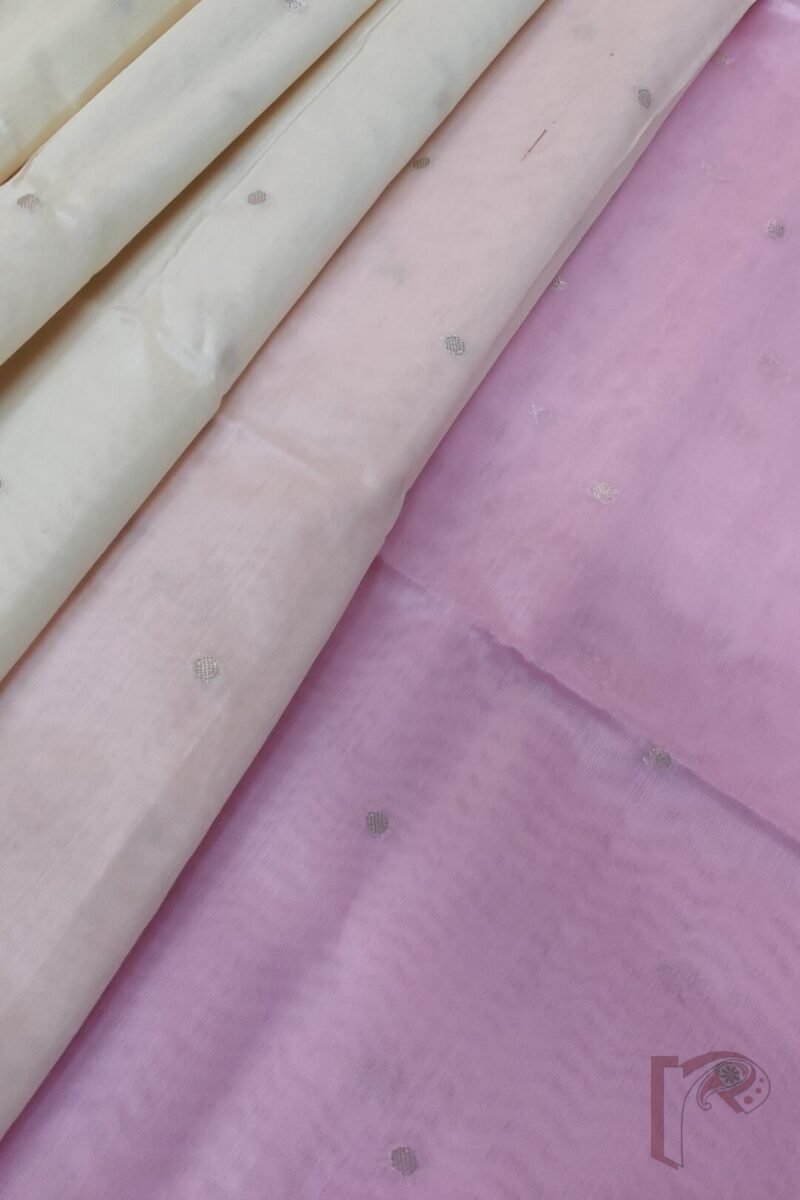 Woven Whispers – Cream and Baby Pink Cotton Silk Saree with Zari Buttis and Pink Pallu - Image 5