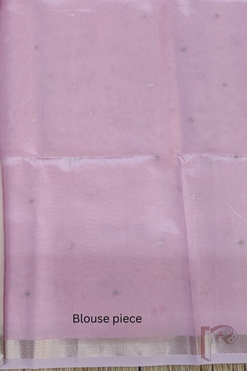 Woven Whispers – Cream and Baby Pink Cotton Silk Saree with Zari Buttis and Pink Pallu - Image 9