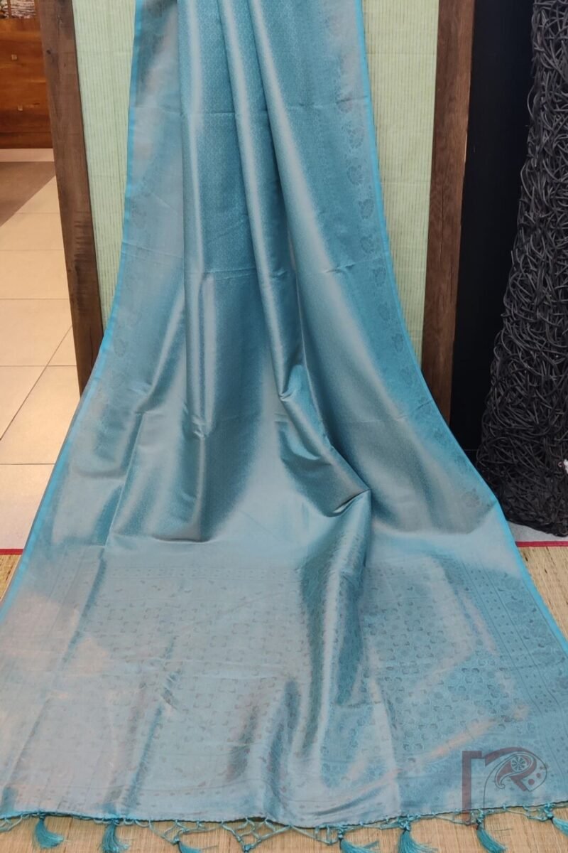 Mulberry Marvel – Pastel Blue Zari Jal Woven Mulberry Silk Saree with Dot Motif Blouse - Image 2