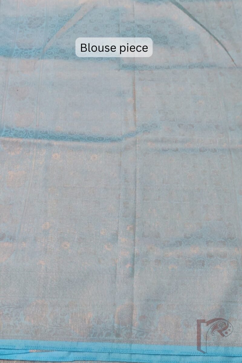 Mulberry Marvel – Pastel Blue Zari Jal Woven Mulberry Silk Saree with Dot Motif Blouse - Image 8