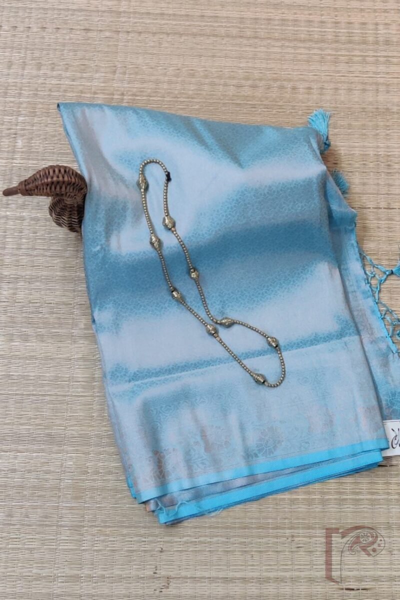 Mulberry Marvel – Pastel Blue Zari Jal Woven Mulberry Silk Saree with Dot Motif Blouse