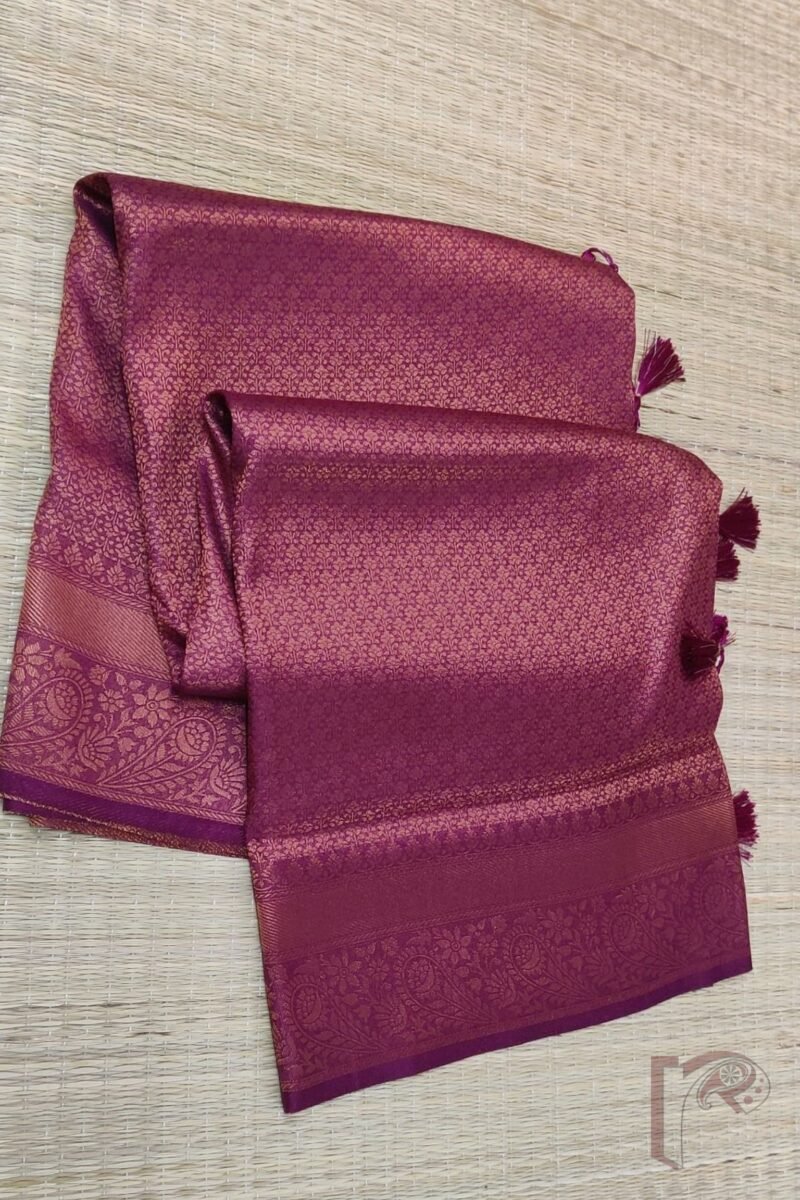 Mulberry Marvel – Maroon Zari Jal Woven Mulberry Silk Saree with Floral Motif Blouse - Image 6