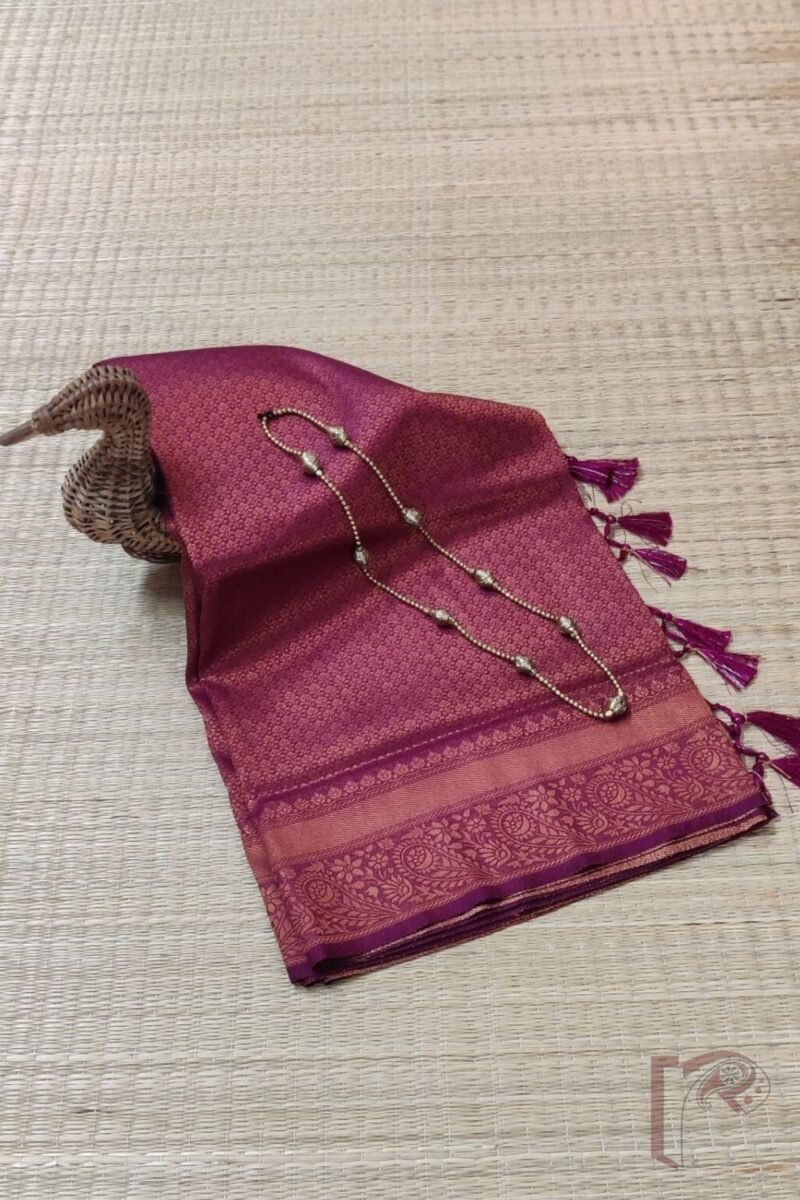 Mulberry Marvel – Maroon Zari Jal Woven Mulberry Silk Saree with Floral Motif Blouse