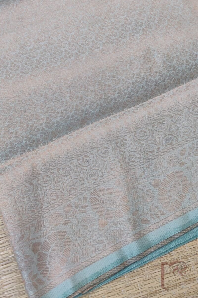Mulberry Marvel – Pastel Sea Green Zari Jal Woven Mulberry Silk Saree with Dot Motif Blouse - Image 3