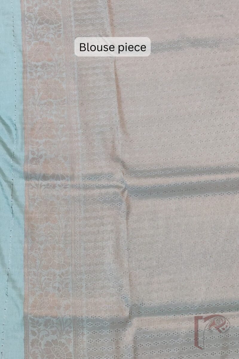 Mulberry Marvel – Pastel Sea Green Zari Jal Woven Mulberry Silk Saree with Dot Motif Blouse - Image 7