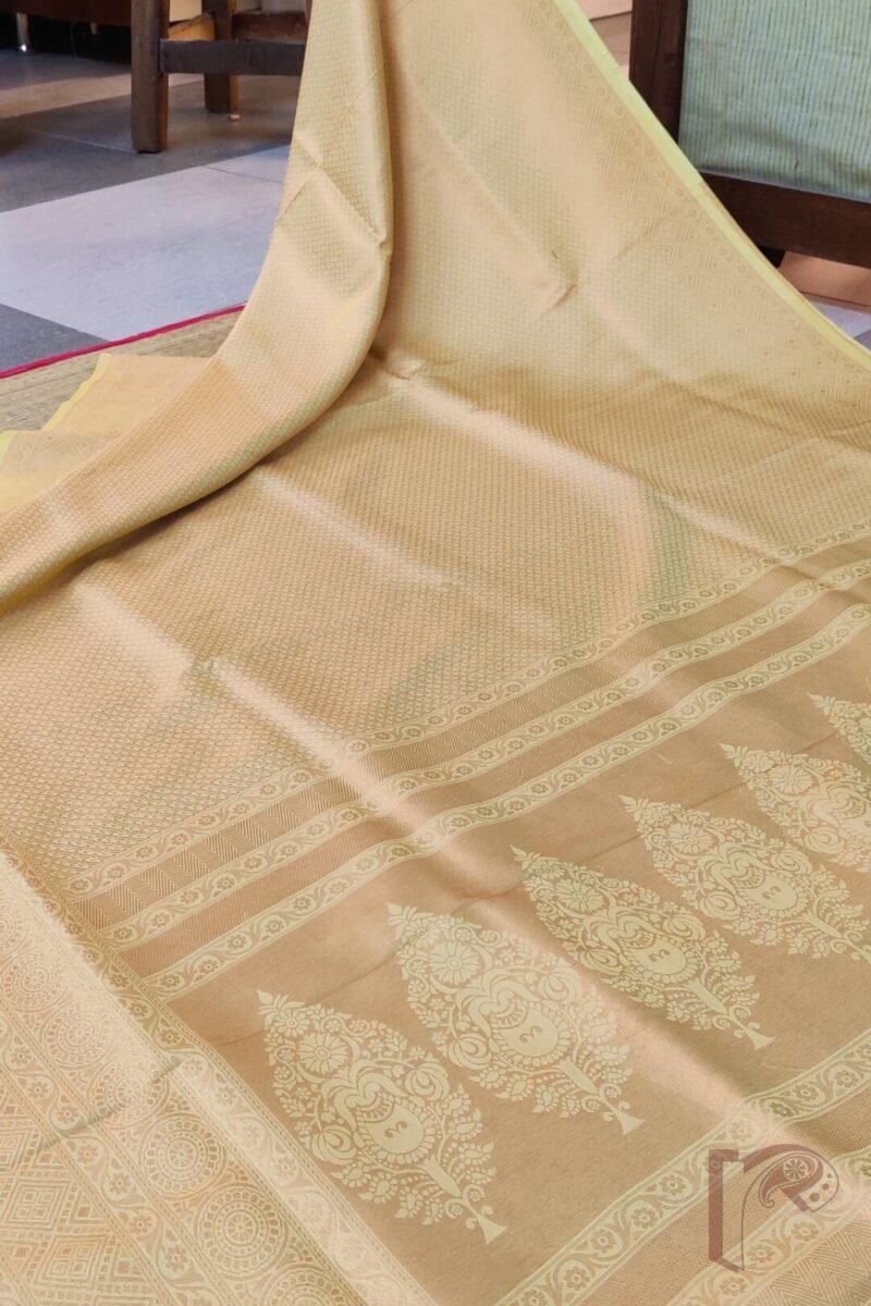 Mulberry Marvel – Light Yellow Zari Jal Woven Mulberry Silk Saree with Floral Motif Blouse - Image 5