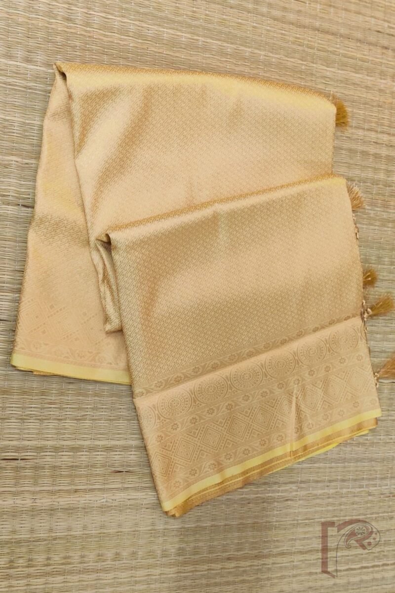 Mulberry Marvel – Light Yellow Zari Jal Woven Mulberry Silk Saree with Floral Motif Blouse - Image 6