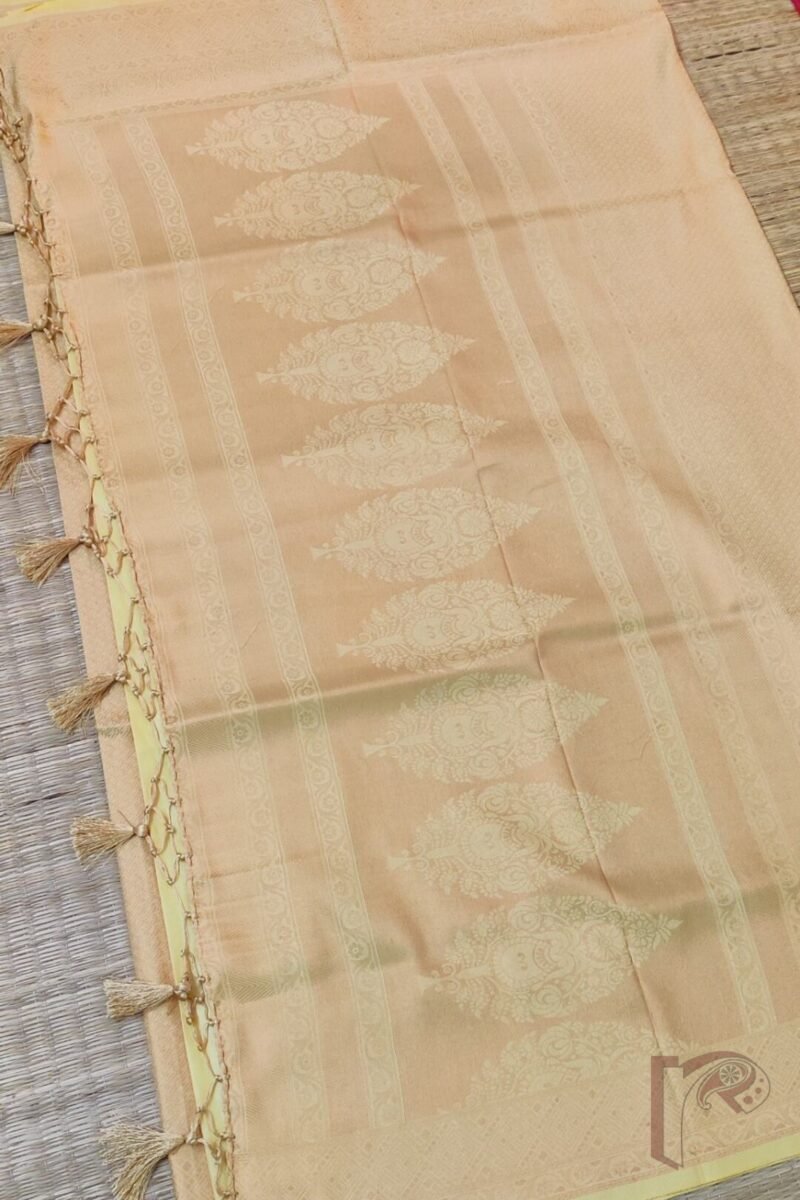 Mulberry Marvel – Light Yellow Zari Jal Woven Mulberry Silk Saree with Floral Motif Blouse - Image 7