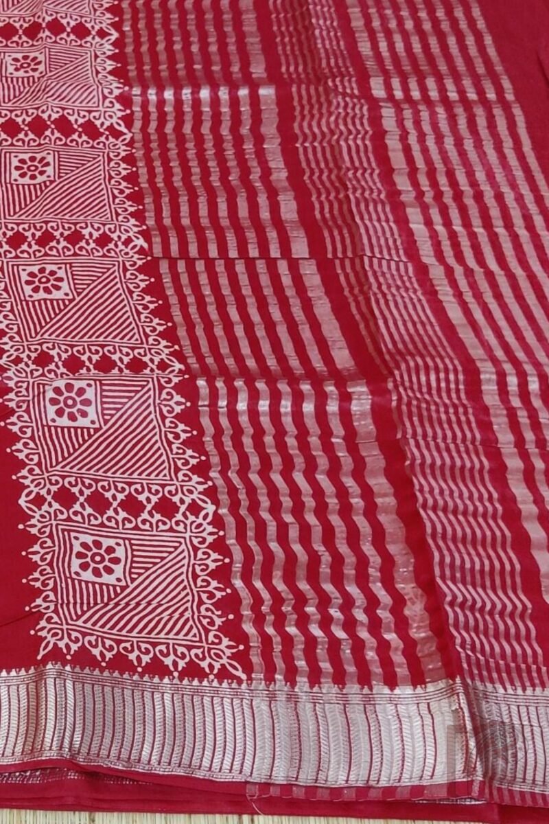 Ketia Kriti – Red Ketia Silk Saree with Geometric Palm and Zari Pallu Design - Image 7