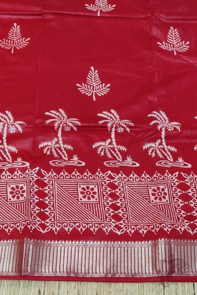 Ketia Kriti – Red Ketia Silk Saree with Geometric Palm and Zari Pallu Design - Image 8