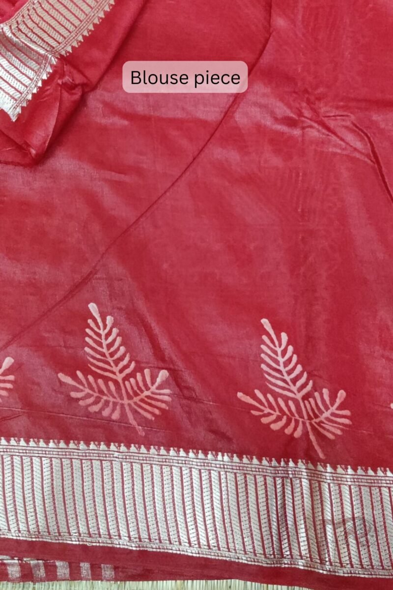 Ketia Kriti – Red Ketia Silk Saree with Geometric Palm and Zari Pallu Design - Image 9