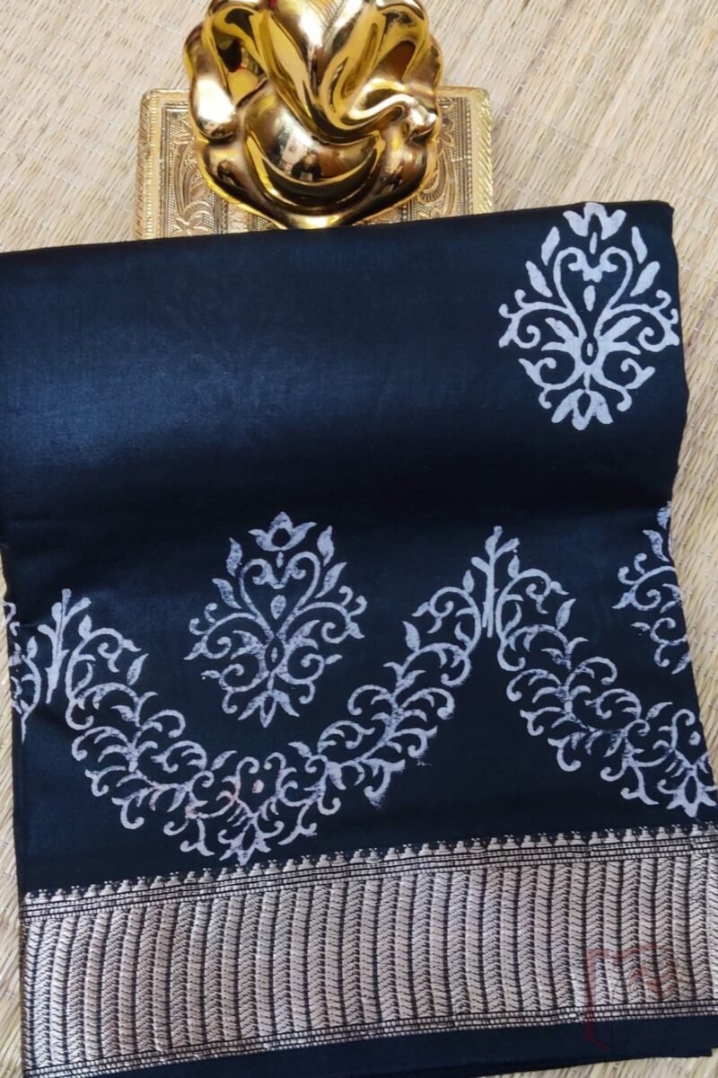 Ketia Kriti – Black Ketia Silk Saree with U-Shaped Floral Border and Big Motifs