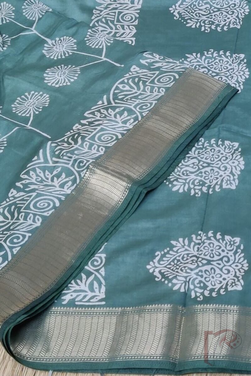 Ketia Kriti – Pastel Pista Green Ketia Silk Saree with Petal and Leaf Pattern - Image 3