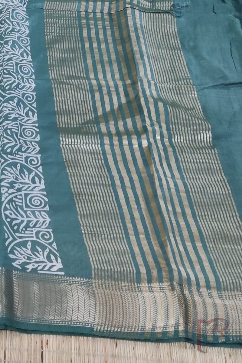 Ketia Kriti – Pastel Pista Green Ketia Silk Saree with Petal and Leaf Pattern - Image 7