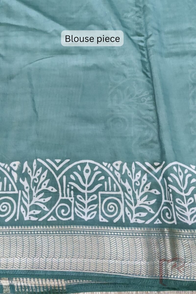 Ketia Kriti – Pastel Pista Green Ketia Silk Saree with Petal and Leaf Pattern - Image 8
