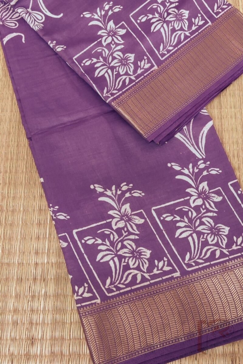 Ketia Kriti – Purple Ketia Silk Saree with Floral Creeper and Square Motifs - Image 2