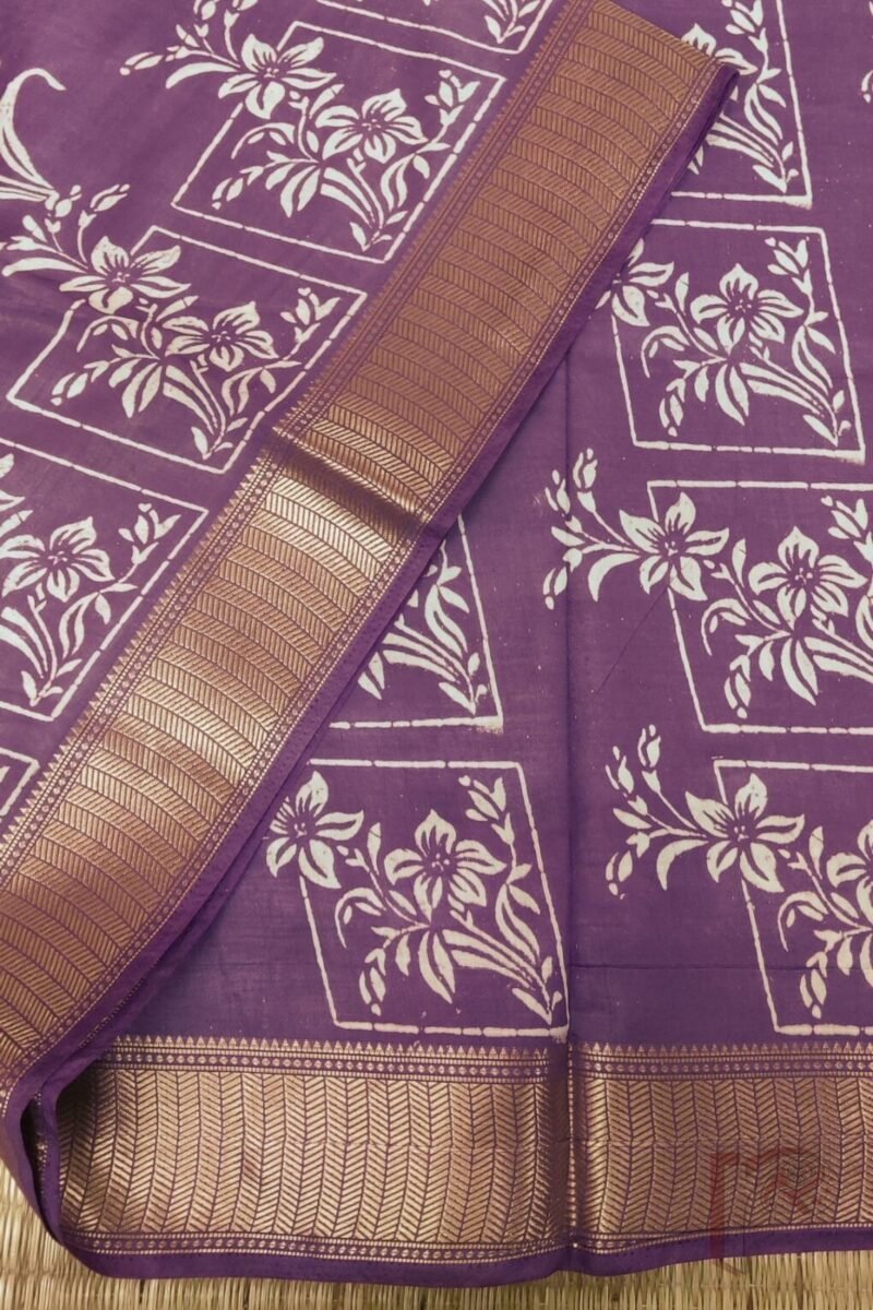 Ketia Kriti – Purple Ketia Silk Saree with Floral Creeper and Square Motifs - Image 3
