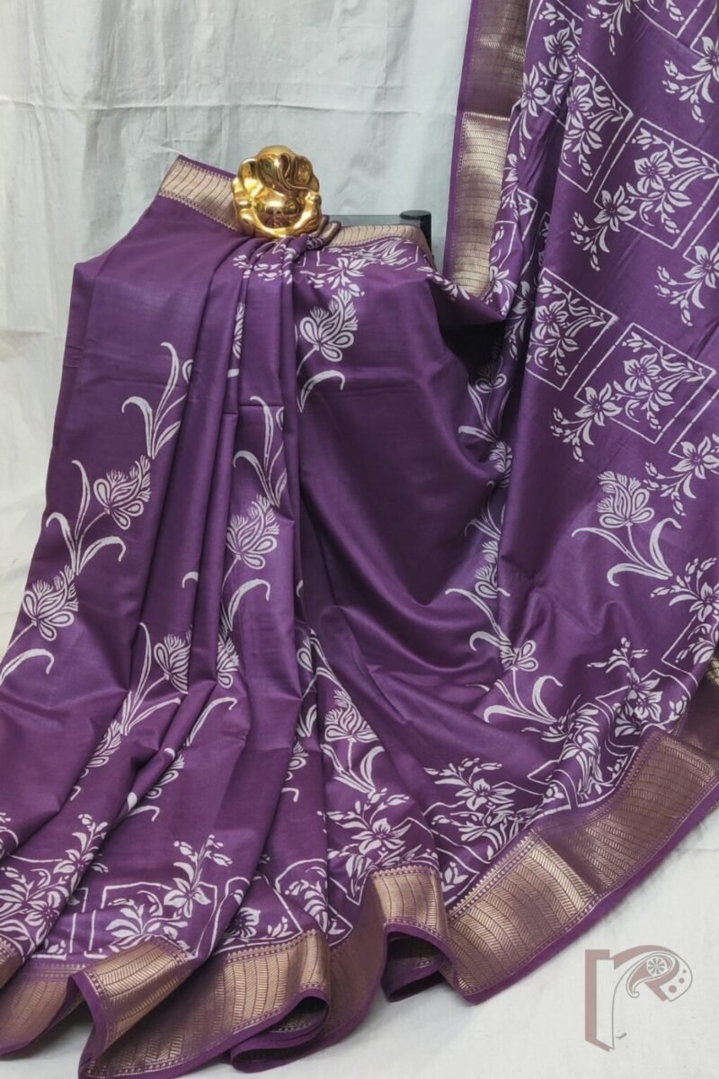 Ketia Kriti – Purple Ketia Silk Saree with Floral Creeper and Square Motifs - Image 4