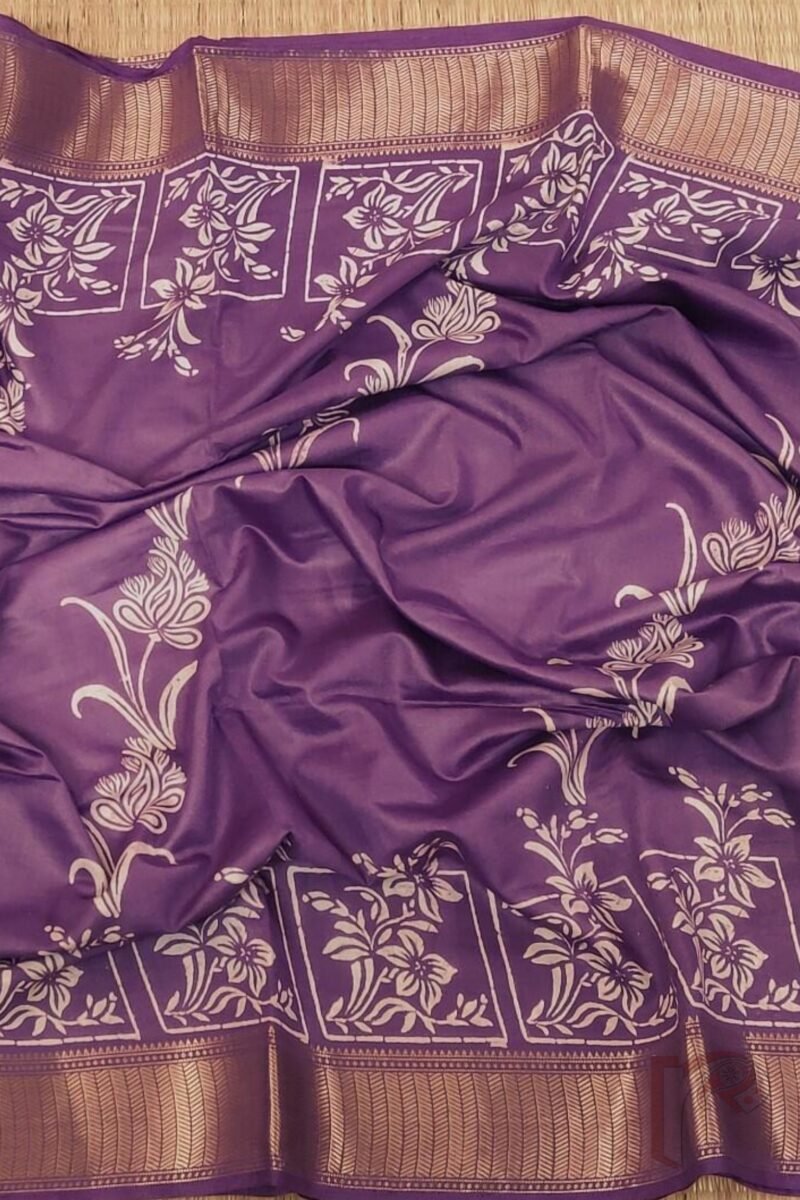 Ketia Kriti – Purple Ketia Silk Saree with Floral Creeper and Square Motifs - Image 5