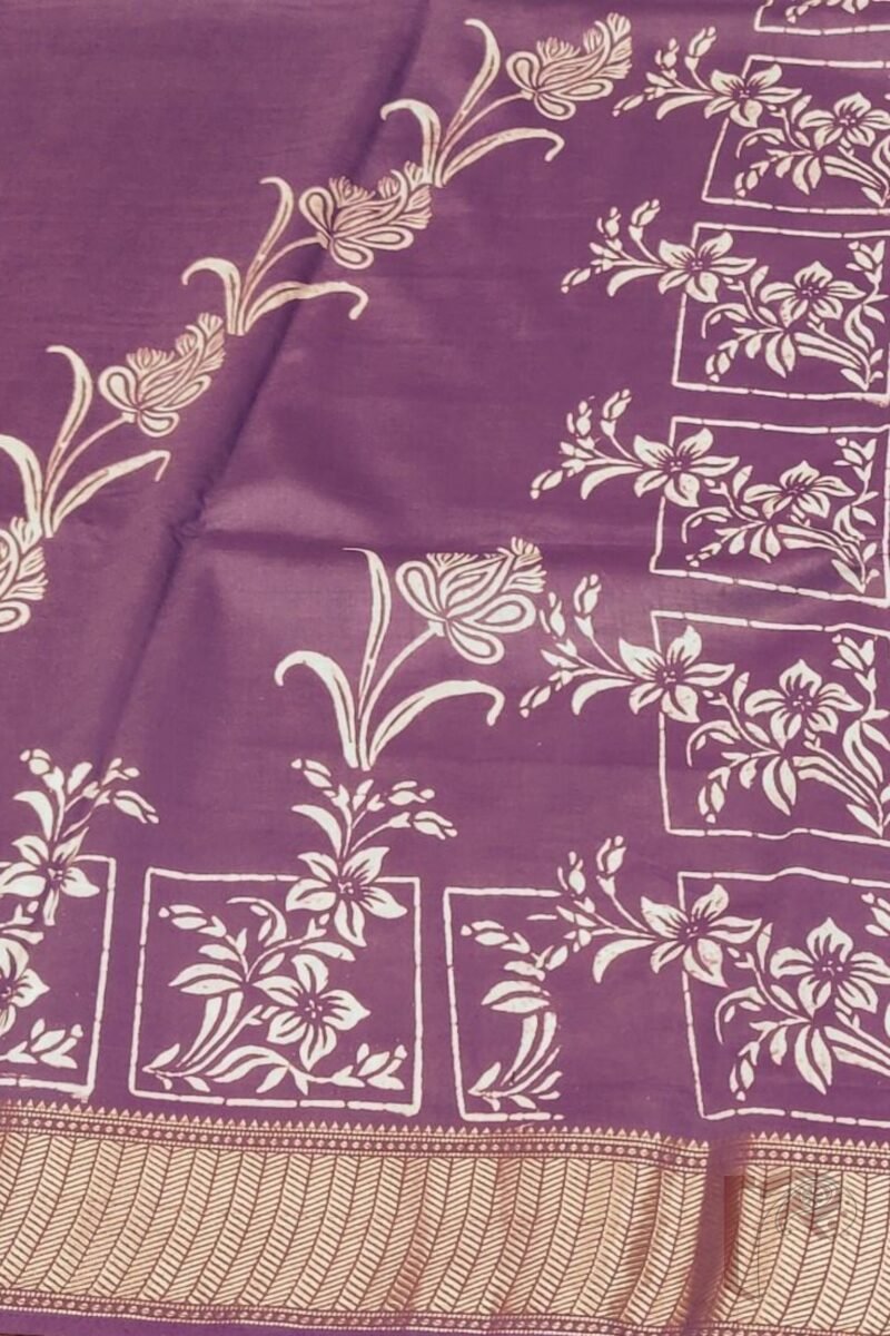 Ketia Kriti – Purple Ketia Silk Saree with Floral Creeper and Square Motifs - Image 6