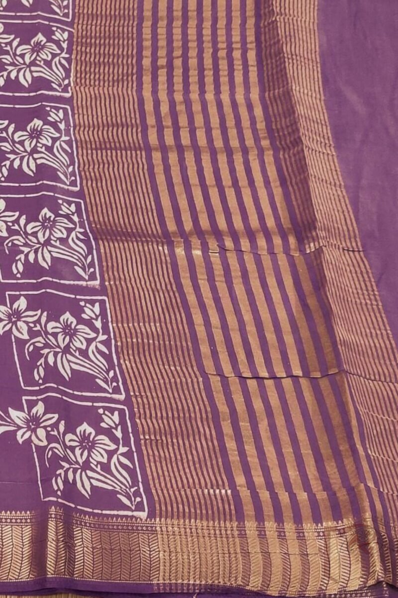 Ketia Kriti – Purple Ketia Silk Saree with Floral Creeper and Square Motifs - Image 7