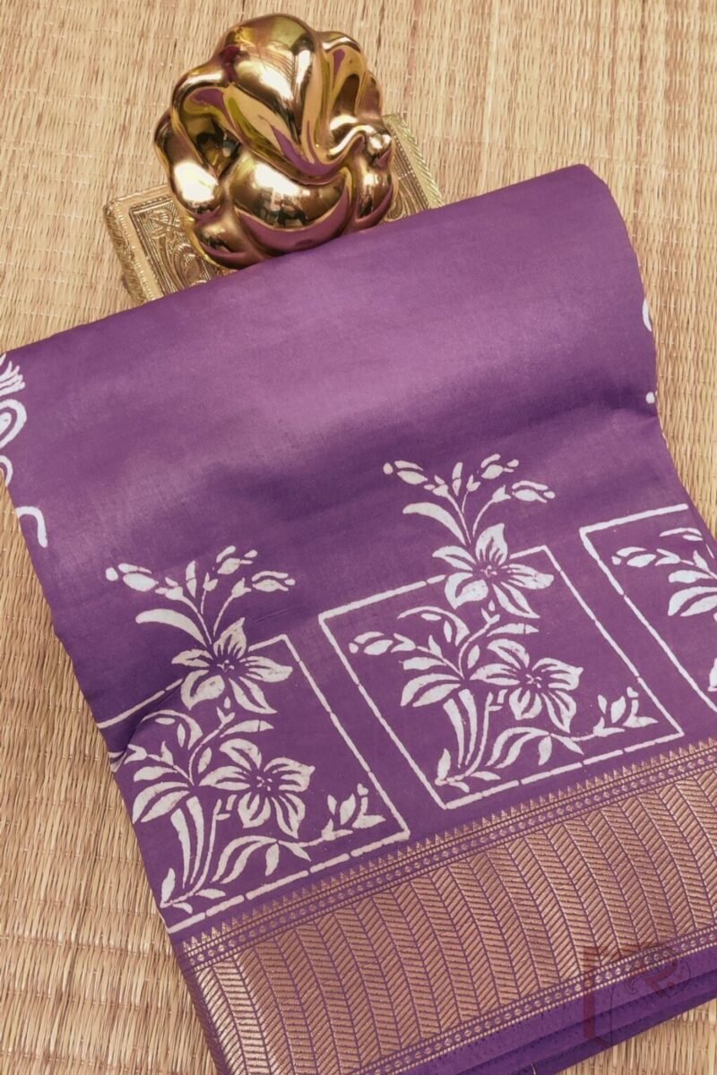 Ketia Kriti – Purple Ketia Silk Saree with Floral Creeper and Square Motifs