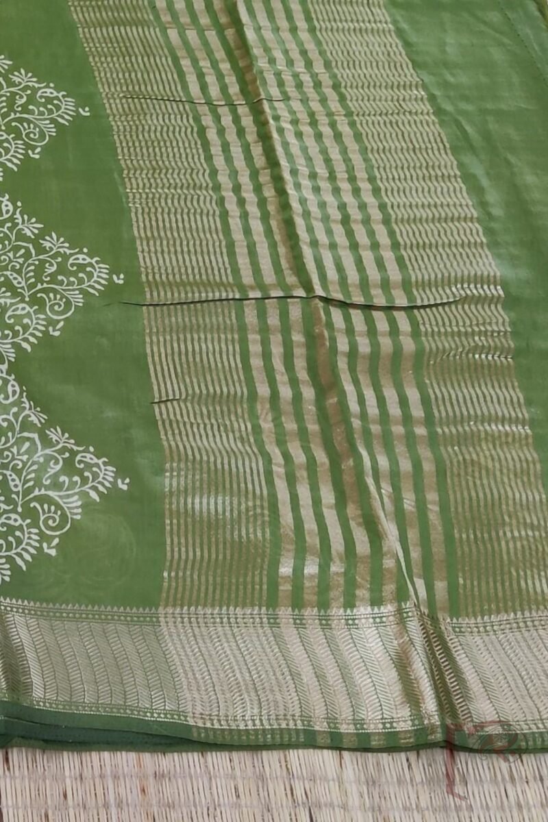 Ketia Kriti – Leaf Green Ketia Silk Saree with Mango and Leaf Motifs - Image 7