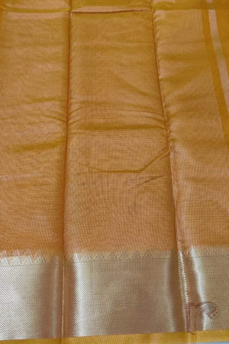 Mangalgiri Moods – Plain Orange Cotton Silk Mangalgiri Saree with Temple Gold Border and Gold Striped Pallu - Image 8