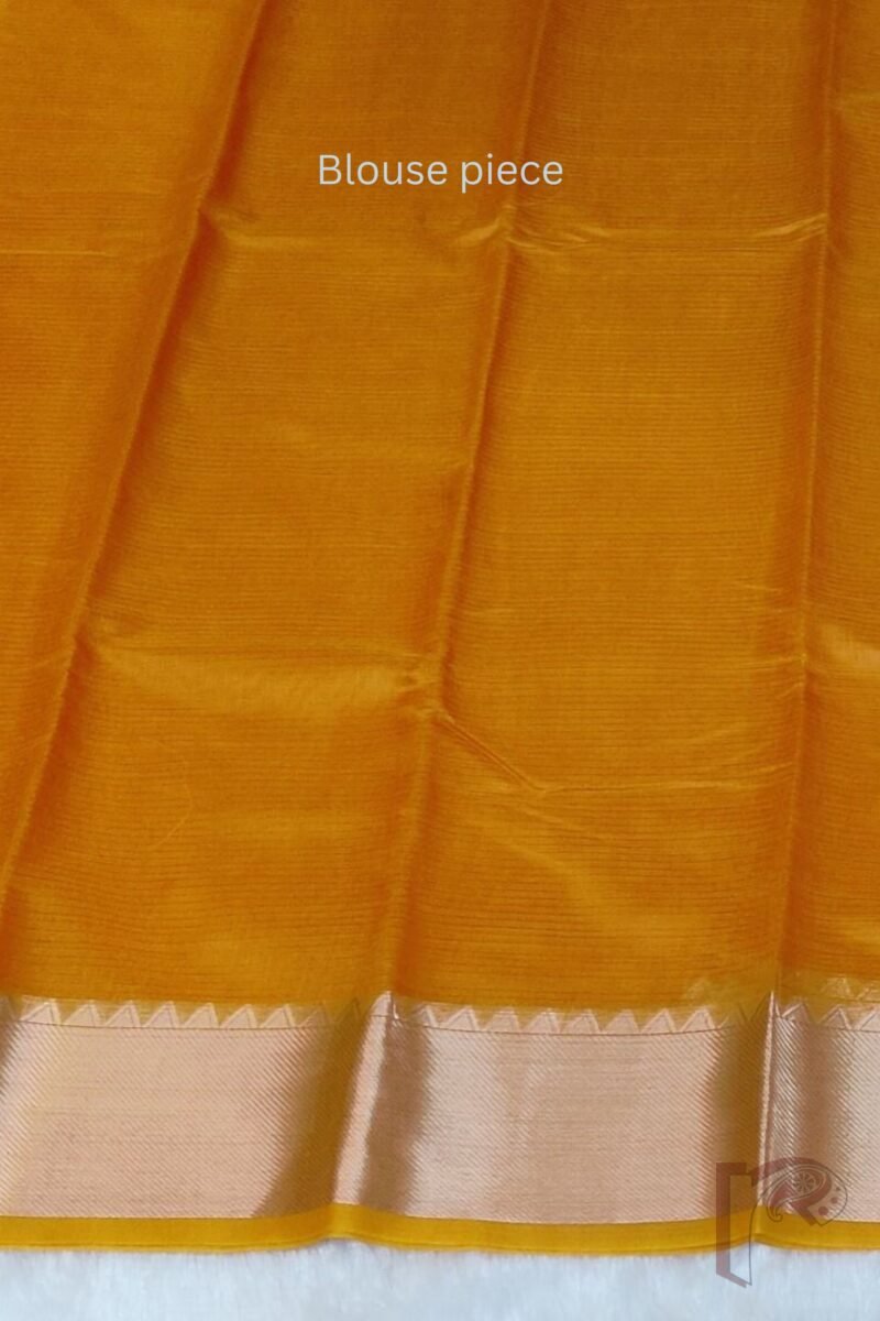 Mangalgiri Moods – Plain Orange Cotton Silk Mangalgiri Saree with Temple Gold Border and Gold Striped Pallu - Image 9
