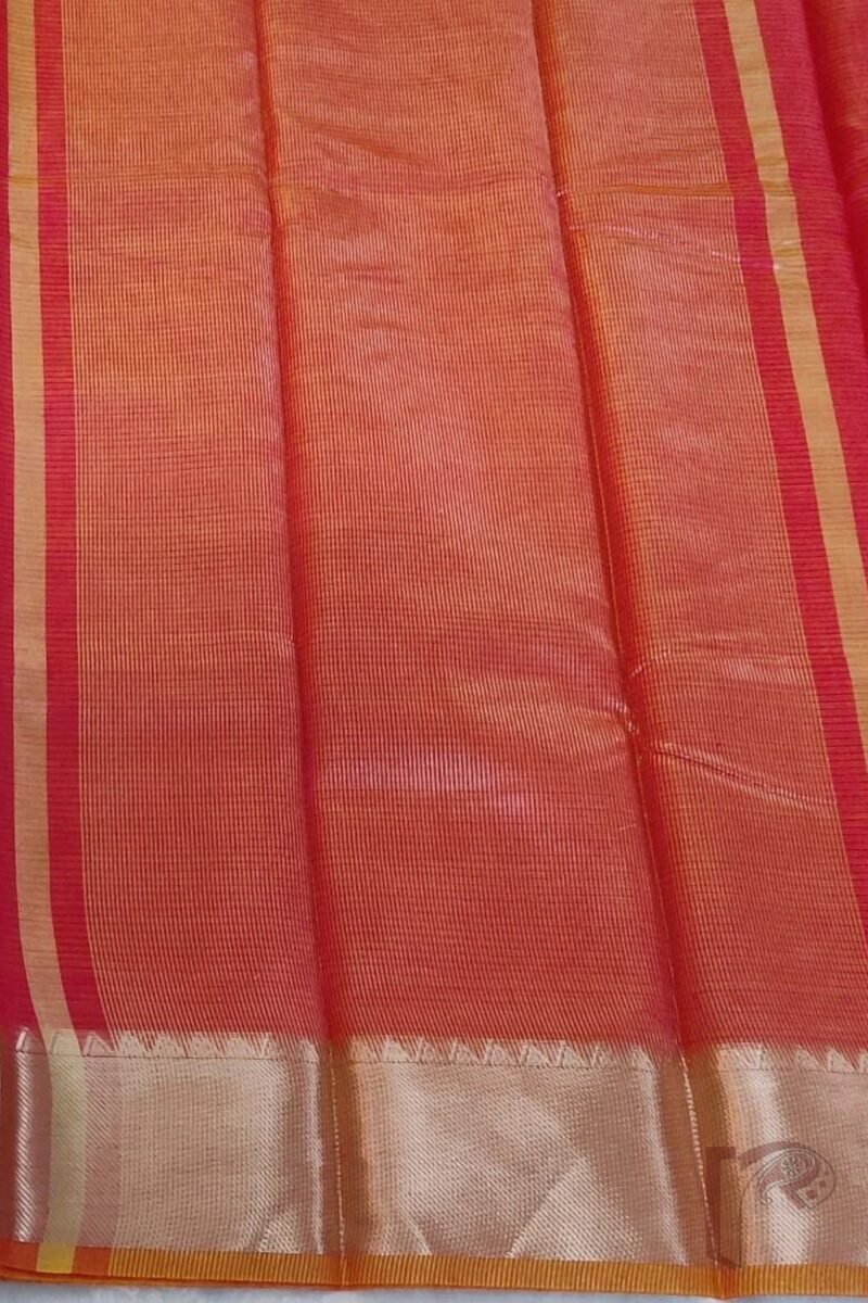 Mangalgiri Moods – Dual Tone Pink and Orange Cotton Silk Mangalgiri Saree with Temple Gold Border and Gold Stripe Pallu - Image 8