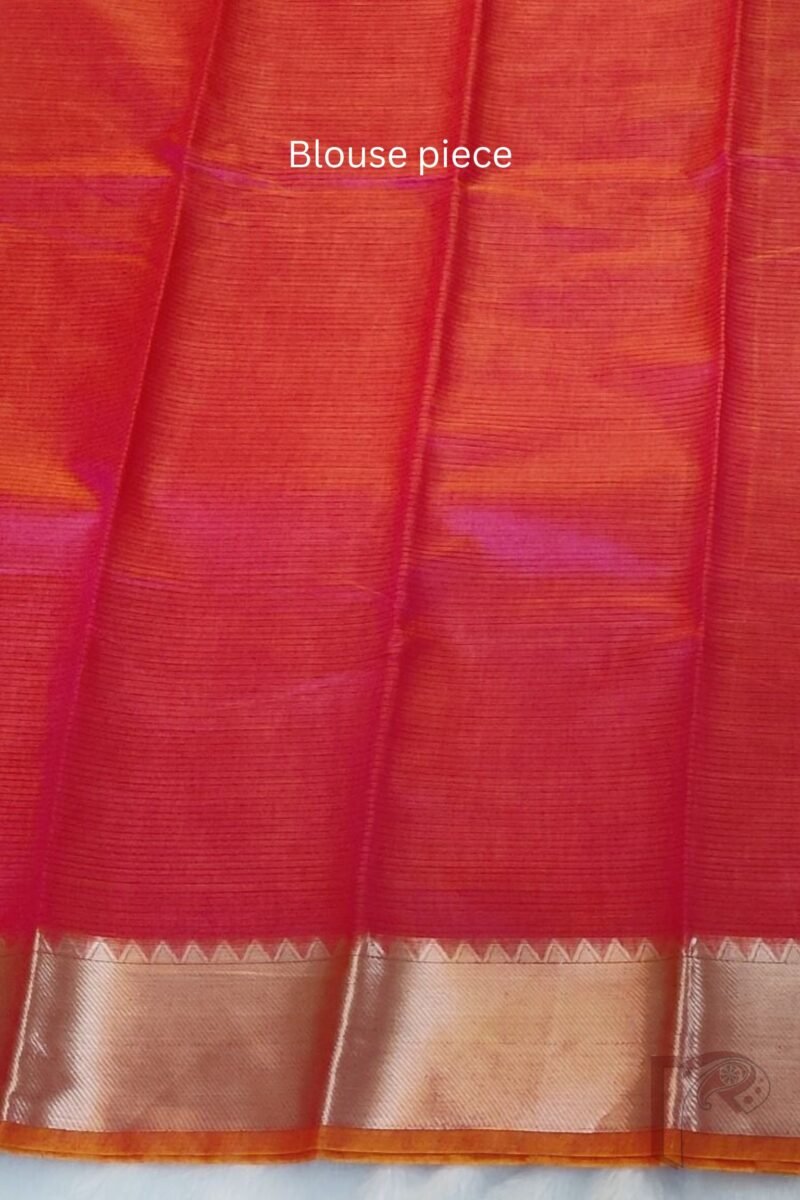 Mangalgiri Moods – Dual Tone Pink and Orange Cotton Silk Mangalgiri Saree with Temple Gold Border and Gold Stripe Pallu - Image 9